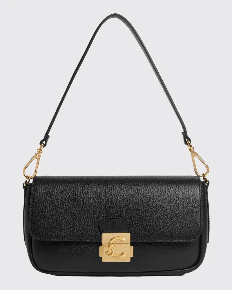 Coccinelle C-Me Lock Schultertasche aus gehämmertem Leder mit Riemen Schwarz