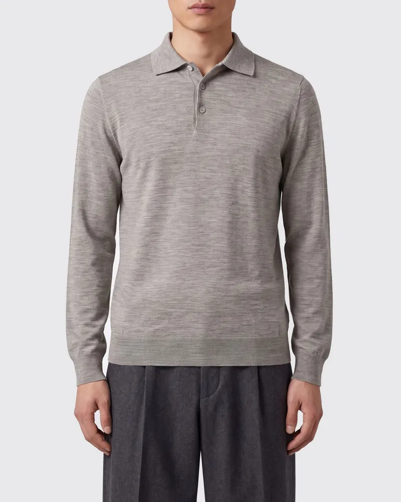 Brunello Cucinelli Langärmeliges Strick-Poloshirt aus Kaschmir Grau