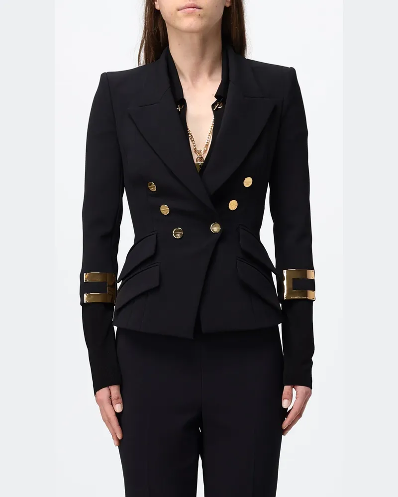 Elisabetta Franchi Slim Fit Zweireiher-Blazer mit gepolsterten Schultern Blau