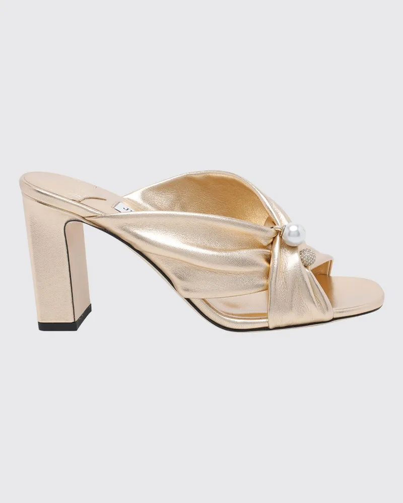 Jimmy Choo Rafi Mules-Sandalen mit hohem Absatz aus laminiertem Leder Gold