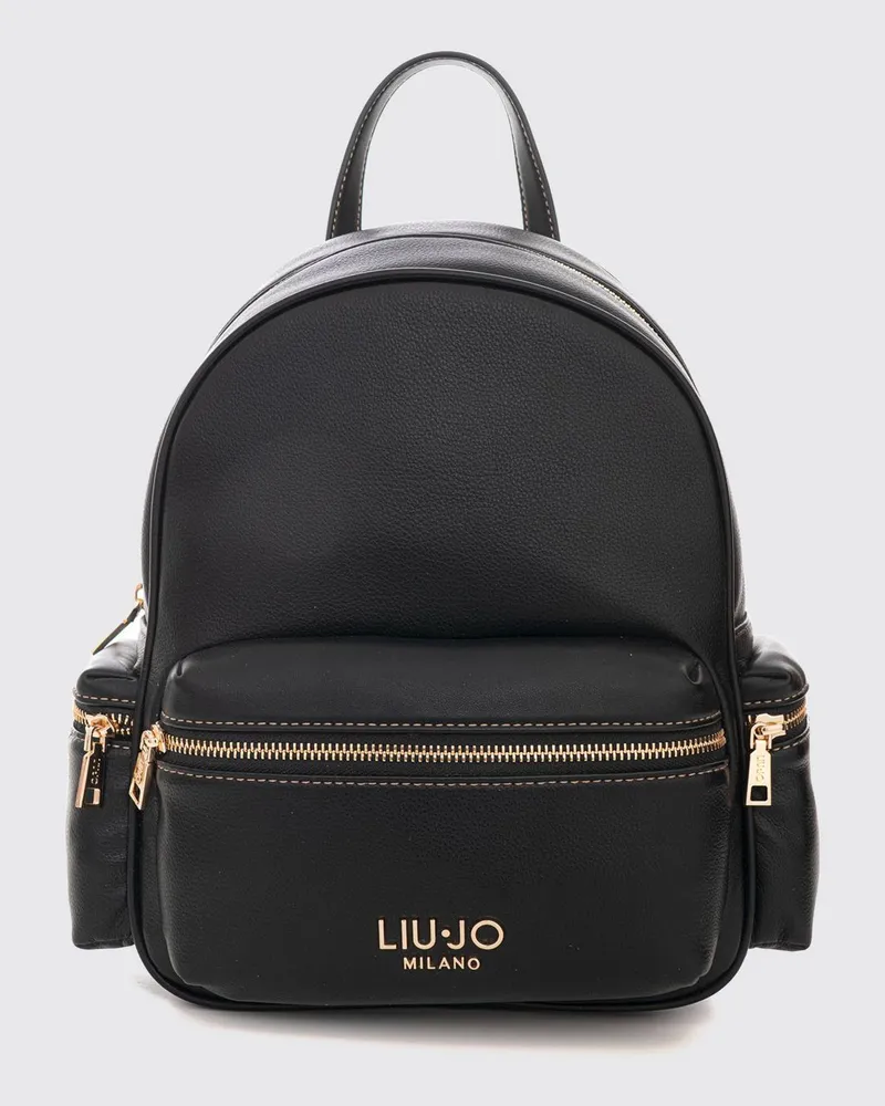 Liu Jo Kunstleder-Rucksack mit Kontrastlogo und verstellbaren Trägern Schwarz