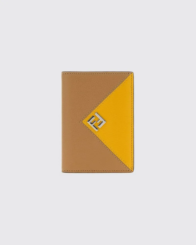 Fendi Lui Bifold-Kartenetui von aus genarbtem Leder mit FF-Monogramm Gelb