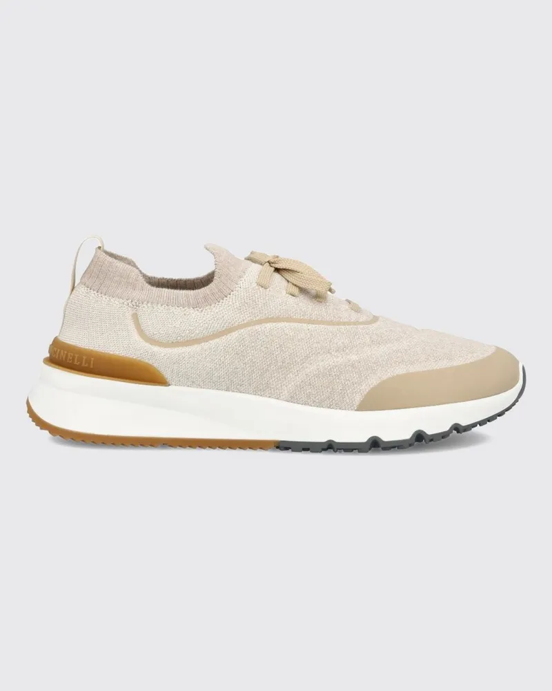 Brunello Cucinelli Zweifarbige Low-Top-Sneaker von aus technischem Stretch-Gewebe Beige