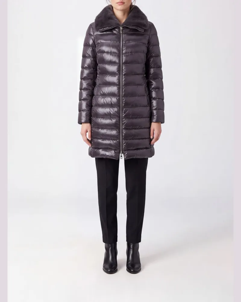 Herno Knielange Daunenjacke aus wasserabweisendem Ultraleicht-Nylon mit Pelzkragen Braun