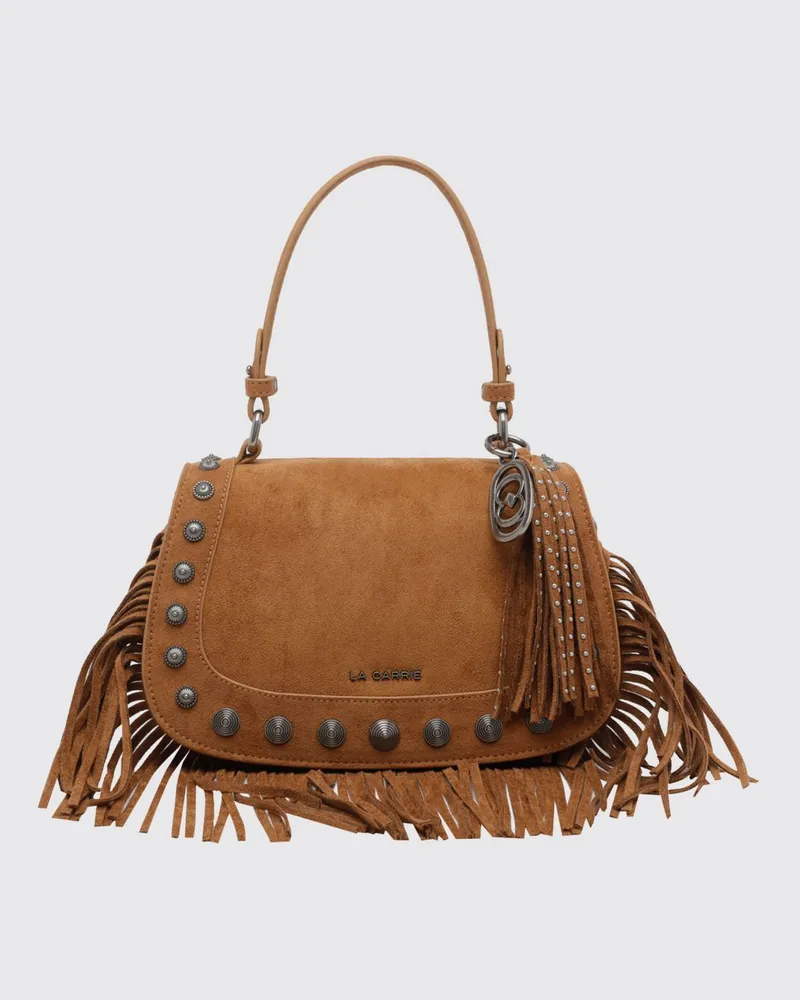 LA CARRIE Aztec Schultertasche aus Wildleder mit Nieten und Fransen Braun