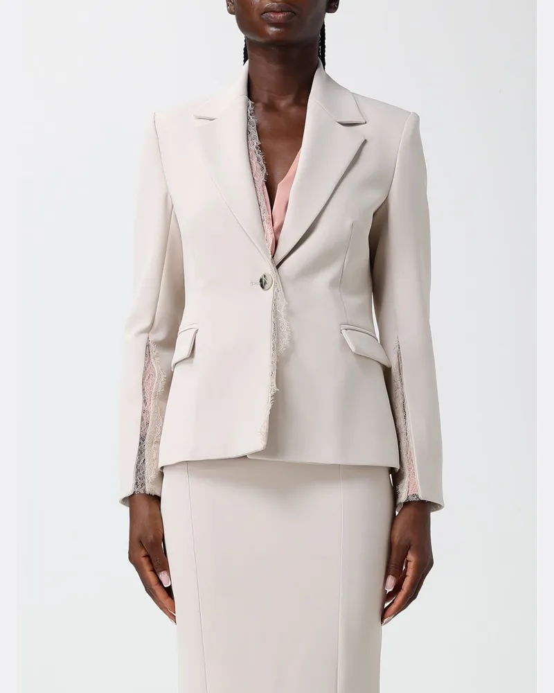 Hanita Einreihiger Polyester-Blazer mit Spitzeneinsätzen und V-Revers Puder
