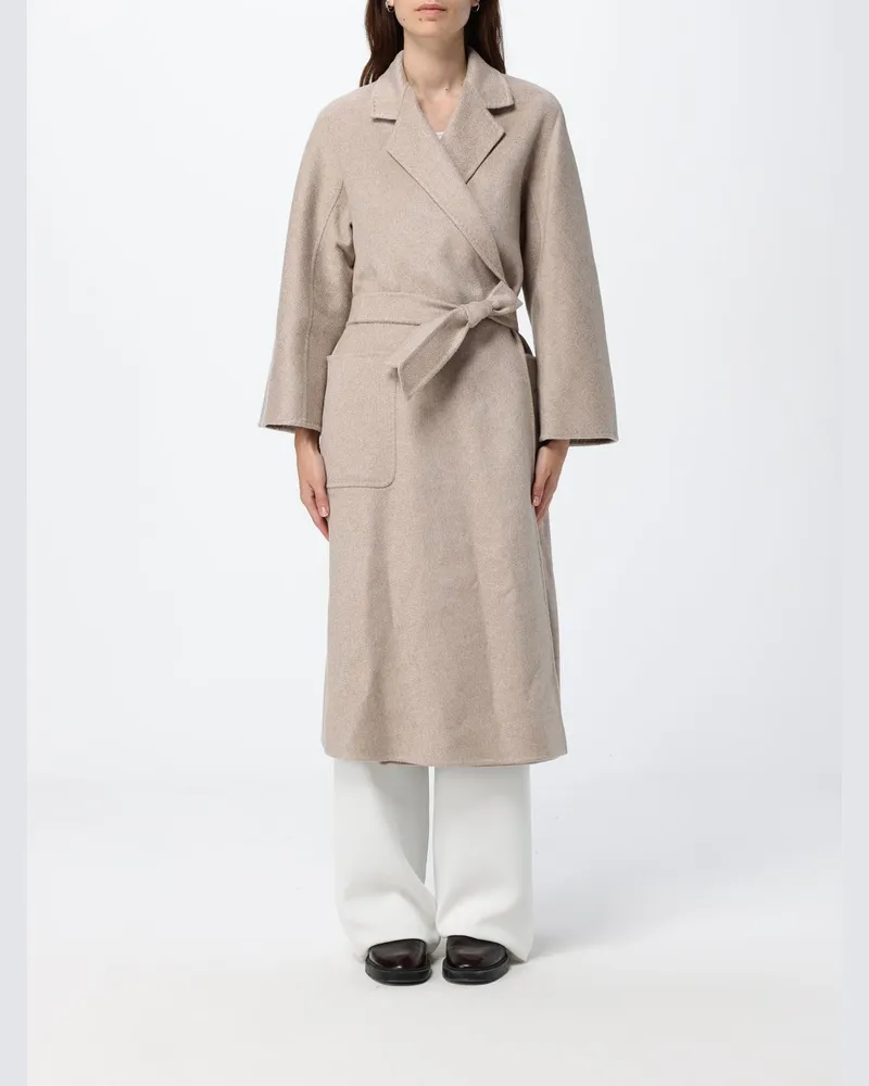 Max Mara Langer Bademantel-Wollmantel Ludmilla aus Kaschmir mit Gürtel Beige
