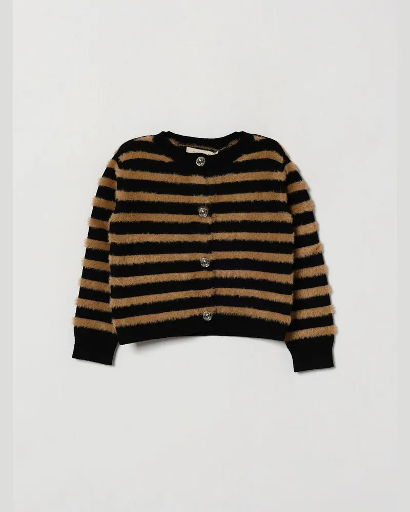 Twin-Set Gestreifter Cardigan für Mädchen aus Viskosemischung mit Logoknöpfen Schwarz