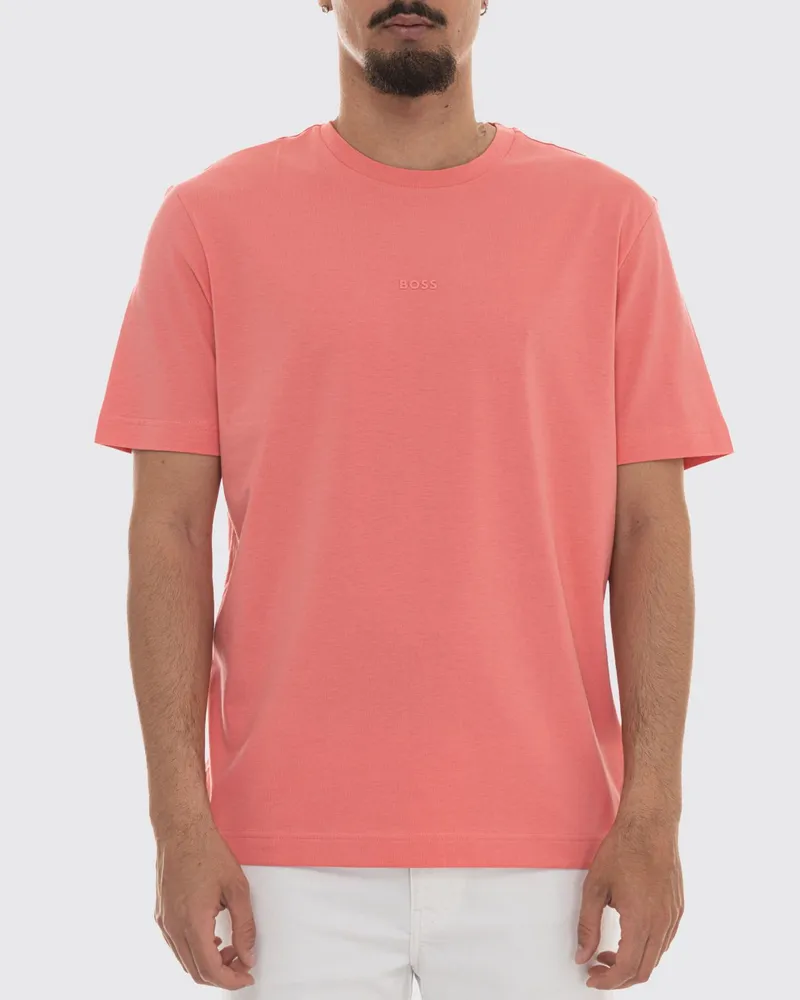 HUGO BOSS T-Shirt aus Stretch-Baumwolle mit Rundhals und Kontrastlogo Korall