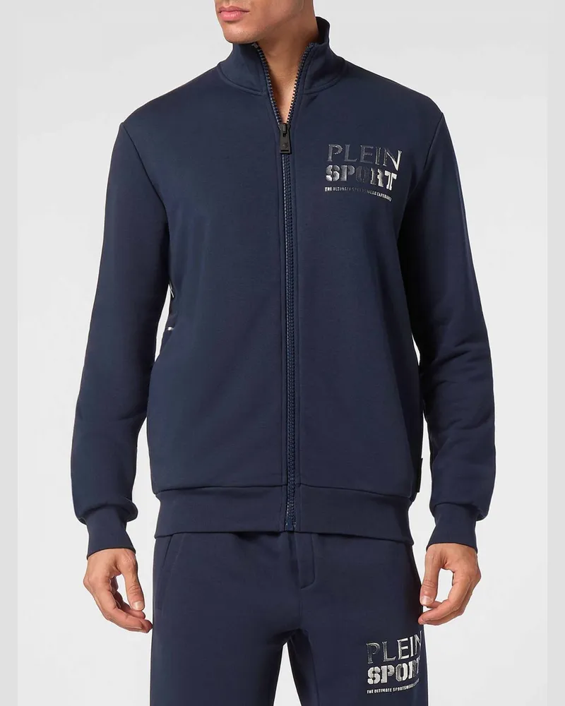 Philipp Plein Tiger Sweatjacke aus Jersey mit Stehkragen und laminiertem Logo Blau