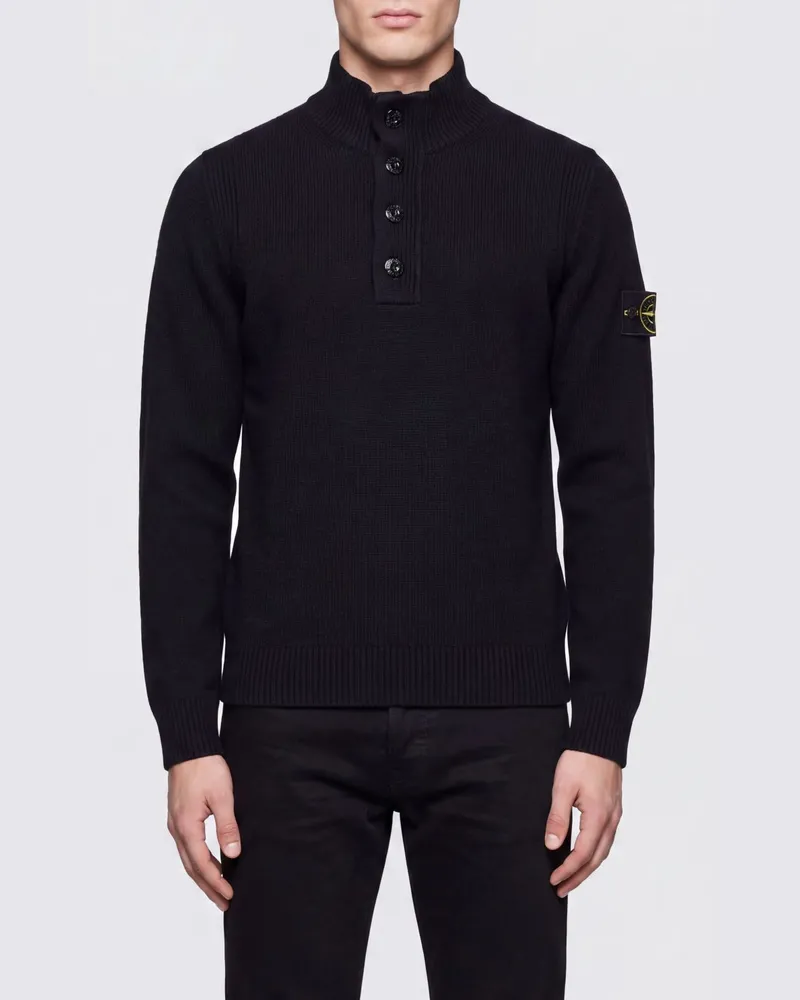 Stone Island Rollkragenpullover aus Schurwolle mit Compass-Logo-Patch Schwarz