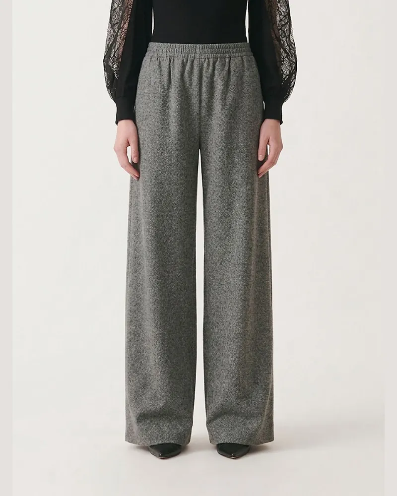 Fabiana Filippi Palazzo-Hose aus Wollmischung mit elastischem Bund und Schmuckdetail Grau