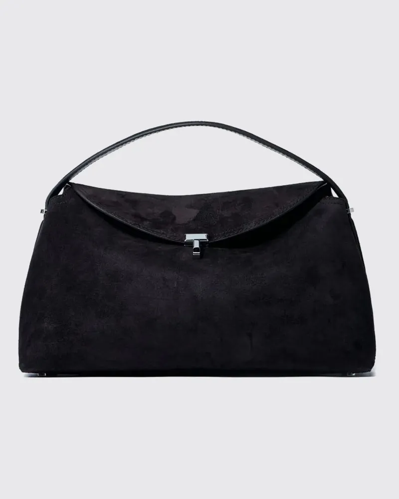 Totême T-Lock Handtasche aus Veloursleder mit oberem Griff Braun