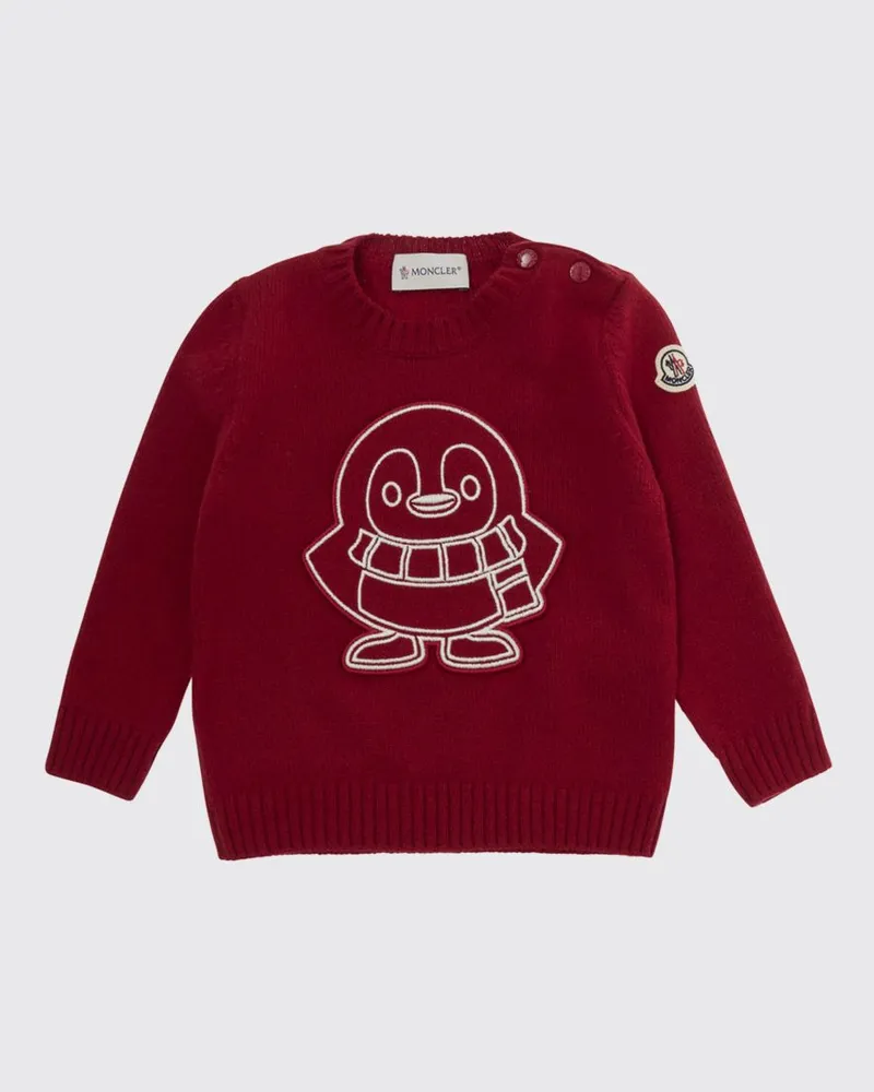 Moncler Pullover aus Wolle und Kaschmir für Jungen mit Schulterknöpfen und Print Rot