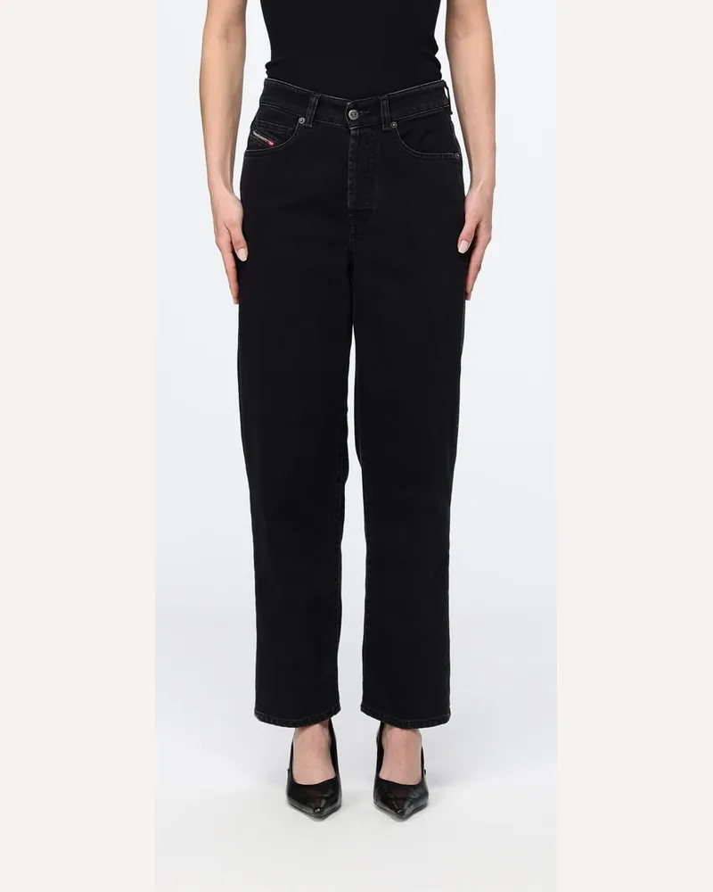 Diesel D-Went Jeans mit hohem Bund und geradem Schnitt aus Baumwolldenim Schwarz