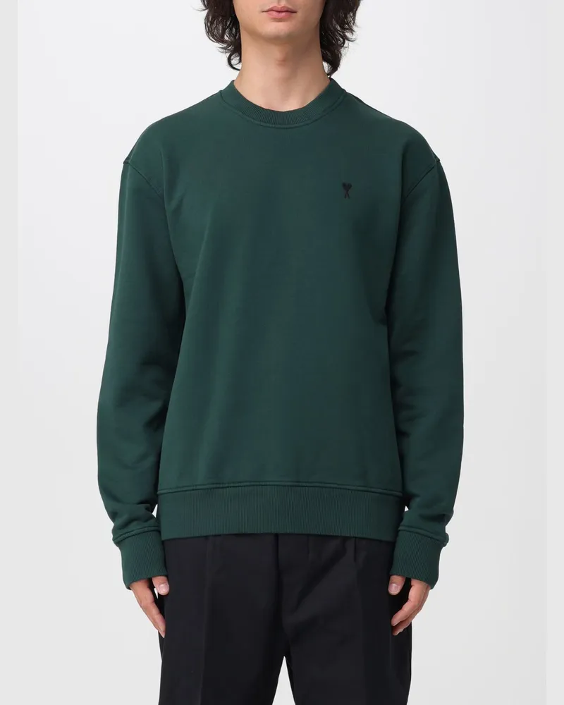 AMI Paris Sweatshirt aus Baumwolle mit Rundhalsausschnitt und gesticktem Ami de Coeur-Logo Flaschengrün