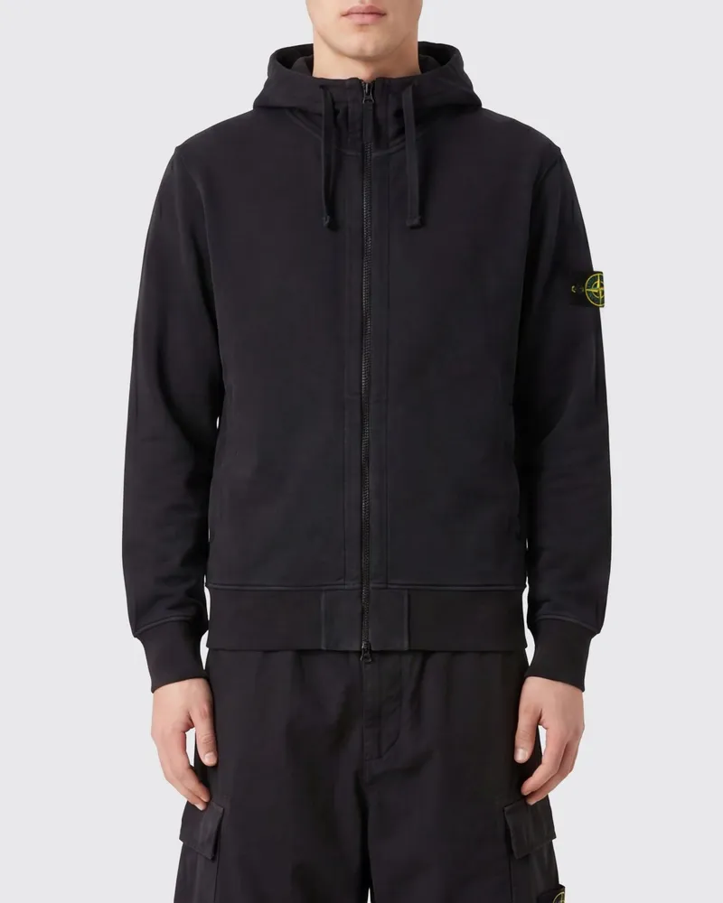 Stone Island Bio-Baumwoll-Kapuzenjacke mit Reißverschluss von mit Kompass-Logo Schwarz
