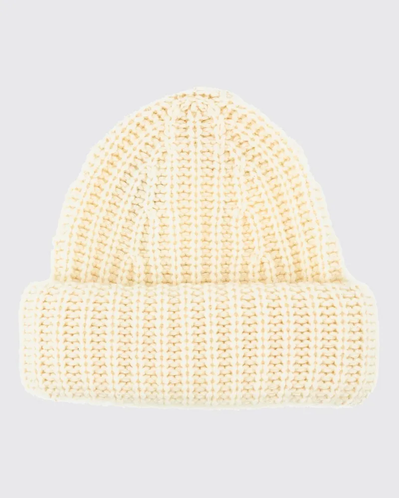 Lisa Yang Gerippte Beanie-Mütze von aus 100% Kaschmir mit Umschlag Weiß