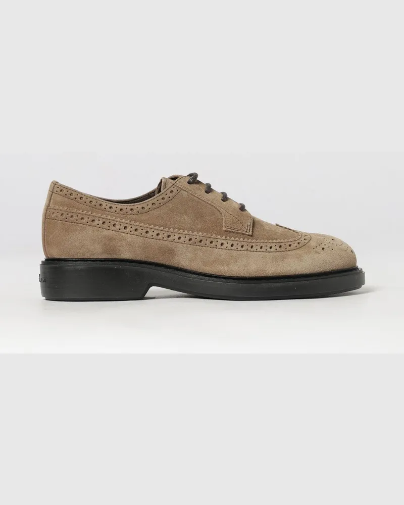 Hogan H704 Derby-Brogues aus Veloursleder mit Flügelkappenmuster Beige