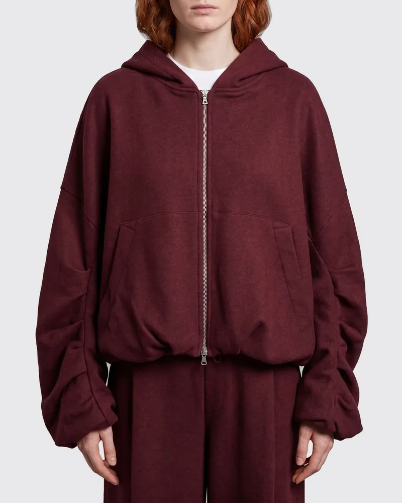 Dries van Noten Oversize-Kapuzenjacke von aus Baumwolle mit Kängurutasche Burgunderrot