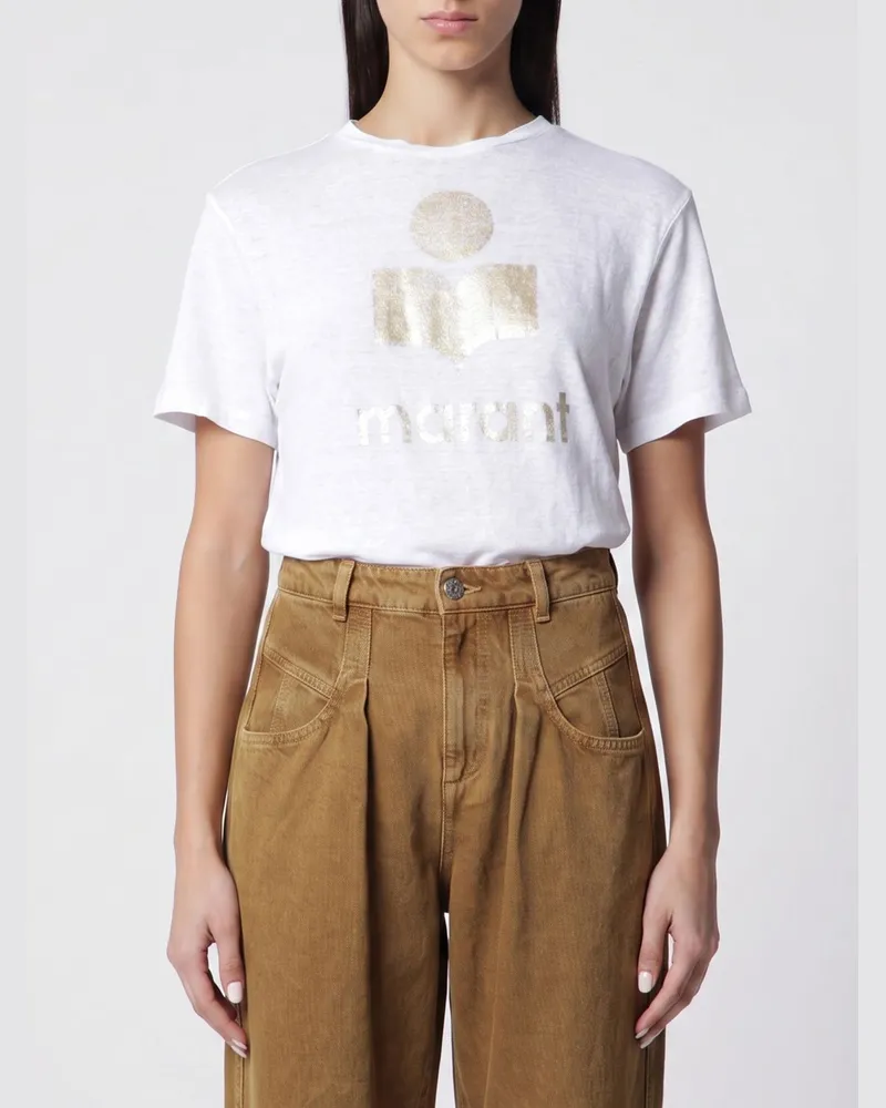 Étoile Isabel Marant Schmal geschnittenes Baumwoll-T-Shirt von mit bedrucktem Logo Weiß