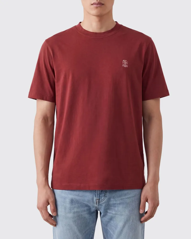 Brunello Cucinelli Baumwoll-T-Shirt mit Rundhals und Kontrastlogo Rot