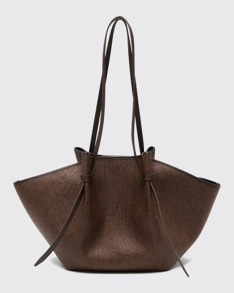 YUZEFI Mochi Tasche aus Bast und Leder Braun