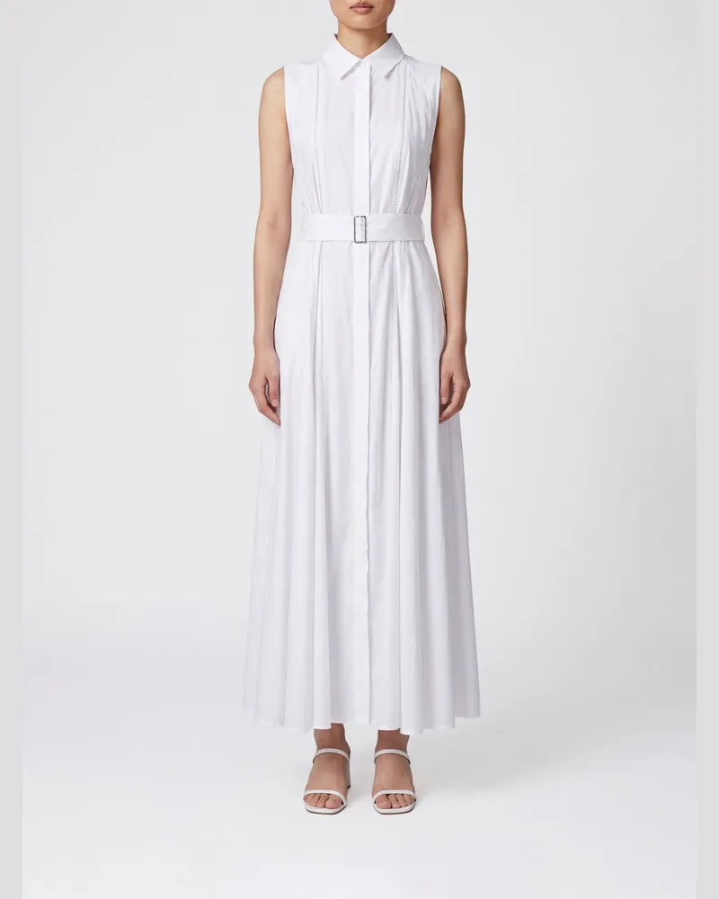 Semicouture Ärmelloses Midi-Hemdblusenkleid aus Popeline mit Gürtel Weiß
