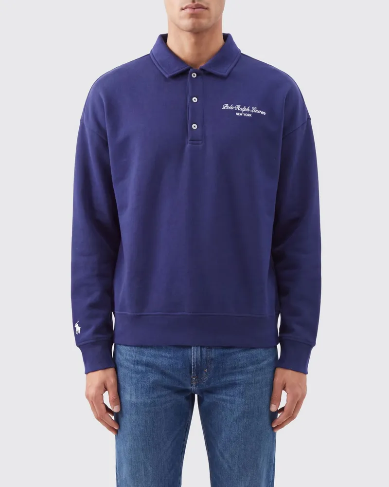 Ralph Lauren Langärmeliges Poloshirt aus Baumwollmischung mit Kontrastlogo Blau