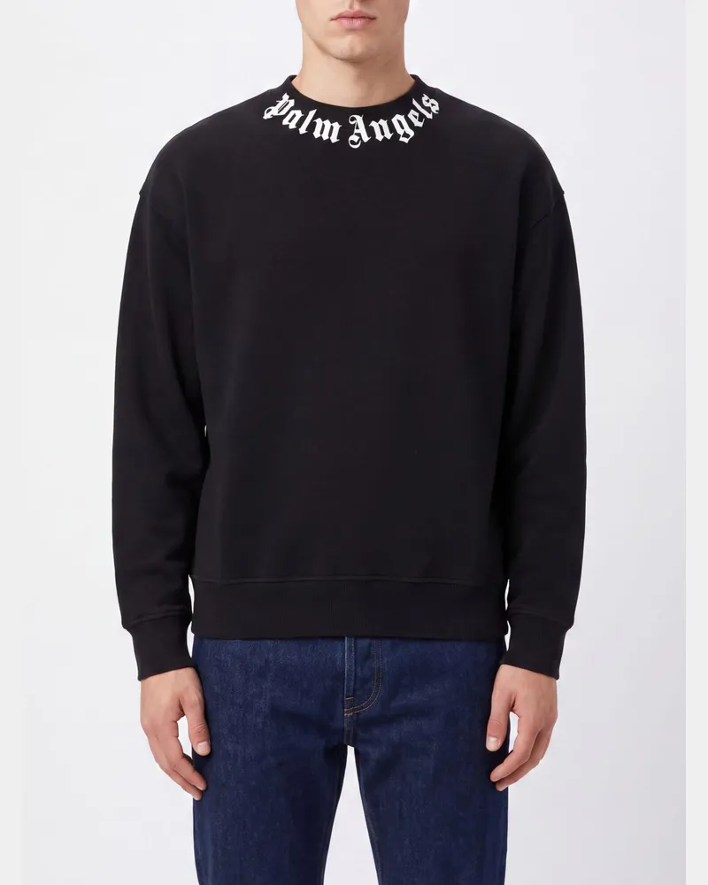 Palm Angels Baumwoll-Sweatshirt mit Logo, Rundhalsausschnitt und überschnittenen Schultern Schwarz