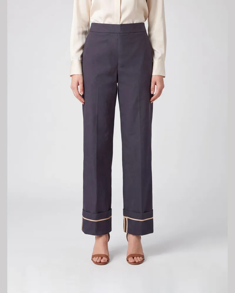 Herno Wide-Leg-Hose mit hohem Bund aus wasserabweisender Baumwoll-Gabardine Blau