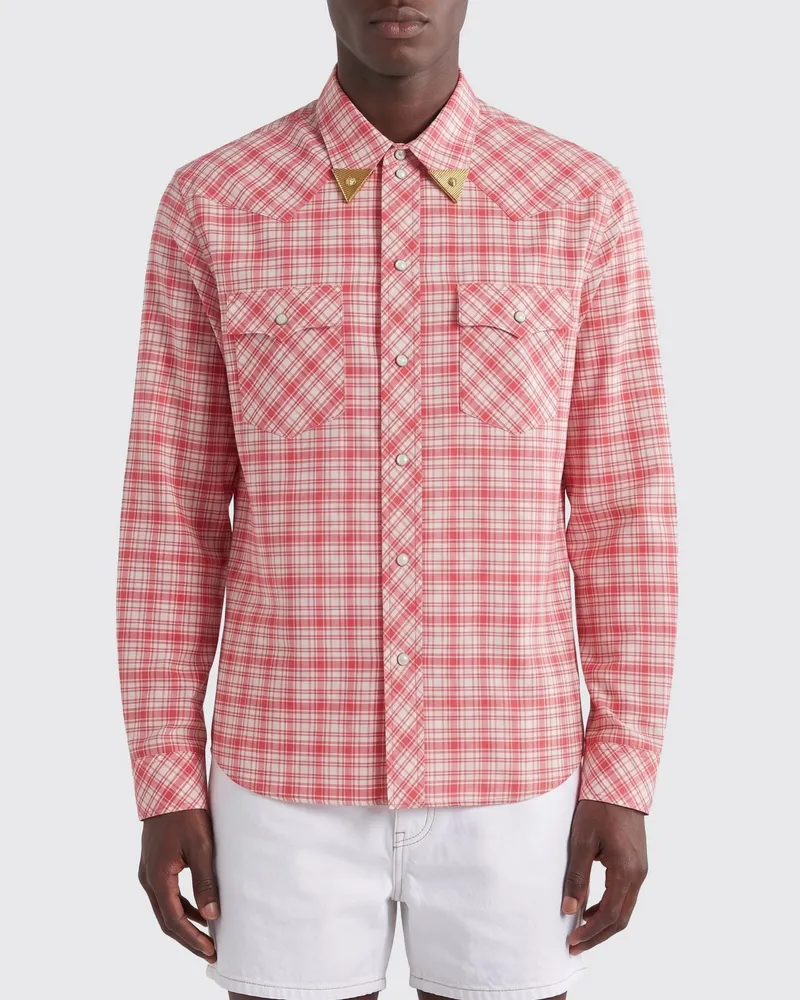 Versace Kariertes Baumwollhemd Rot
