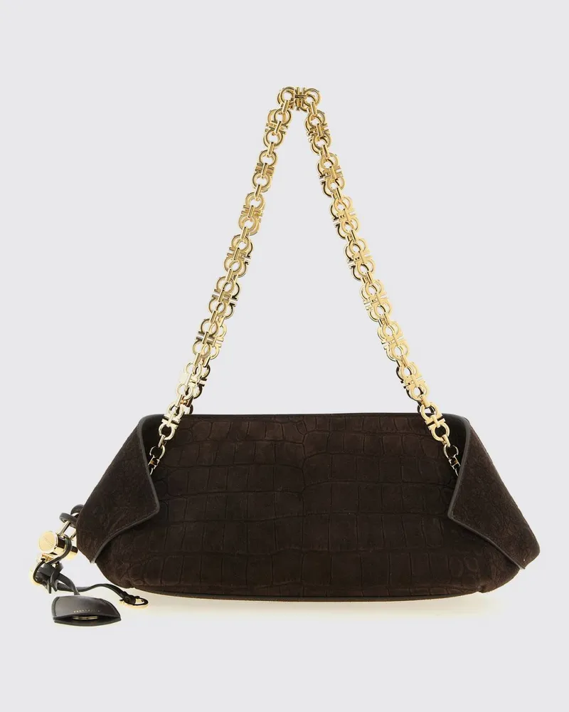Ferragamo Krokoprint-Wildledertasche Braun