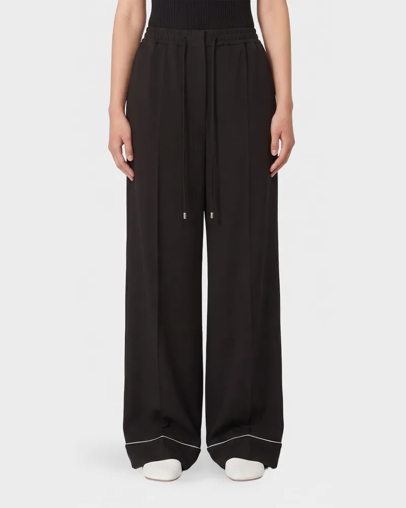 SPORTMAX Palazzo-Hose aus Viskose-Jersey mit hoher Taille und Kordelzug Schwarz