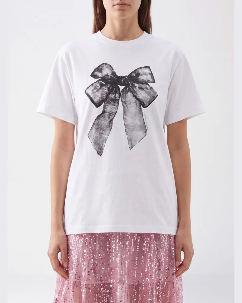 Cecilie Bahnsen Baumwoll-T-Shirt mit kurzen Ärmeln und Schleifen-Print Weiß