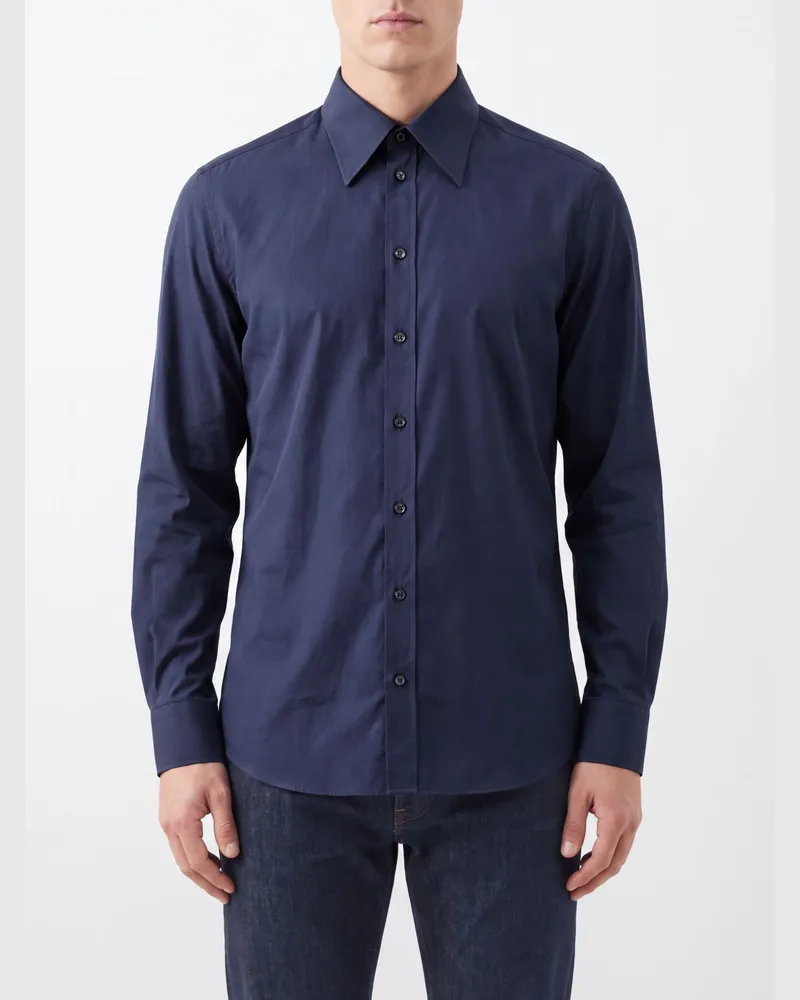 Dolce & Gabbana DOLCE  GABBANA Dolce & Gabbana Slim-Fit-Hemd aus Baumwollpopeline mit spitzem Kragen Blau
