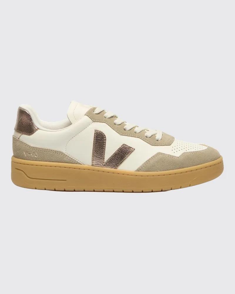 VEJA V-90 Nachhaltige Sneakers aus O.T.-Leder mit Kontrast-Logo Cream