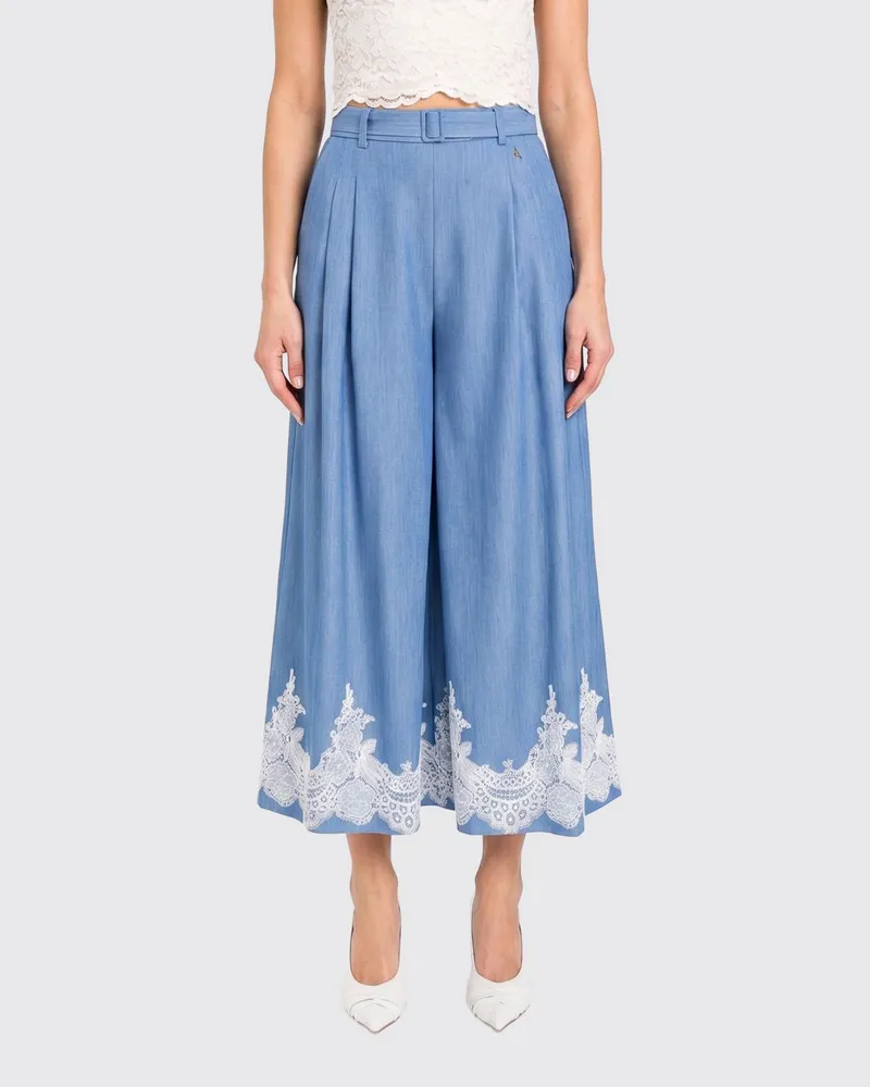 Twin-Set Cropped-Hose aus Baumwolle mit Einsätzen Blau