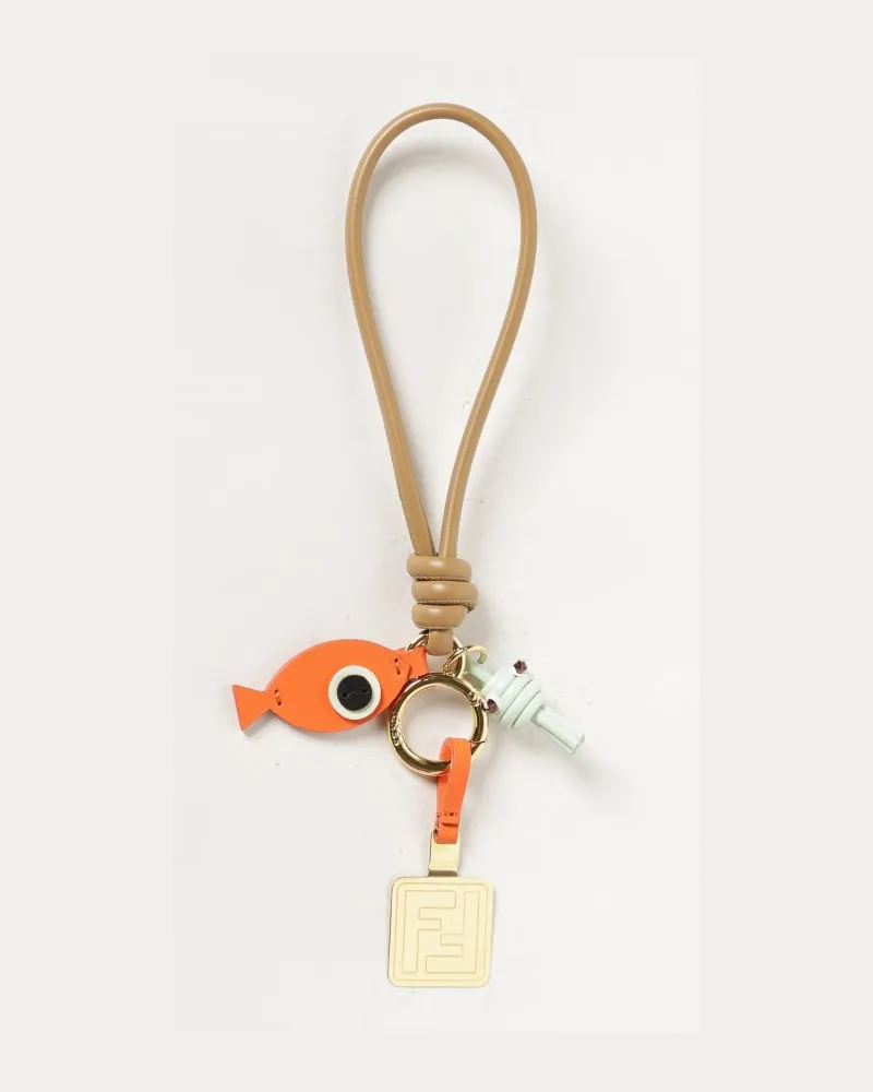 Fendi Fish Schlüsselanhänger aus Leder und Metall mit Charm und FF-Monogramm Bunt