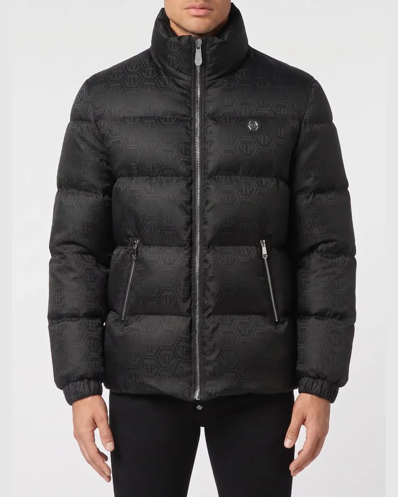 Philipp Plein PP Monogramm Daunenjacke Schwarz