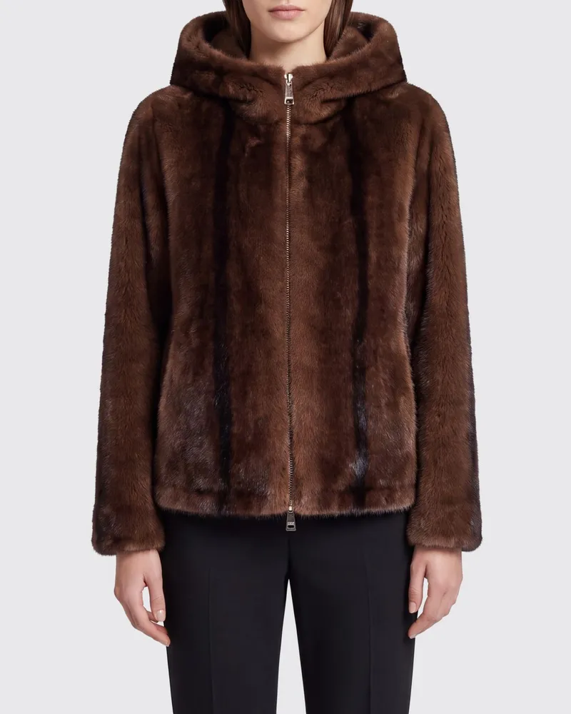 Ermanno Scervino Kapuzenjacke aus Kunstpelz von mit Reißverschluss Braun