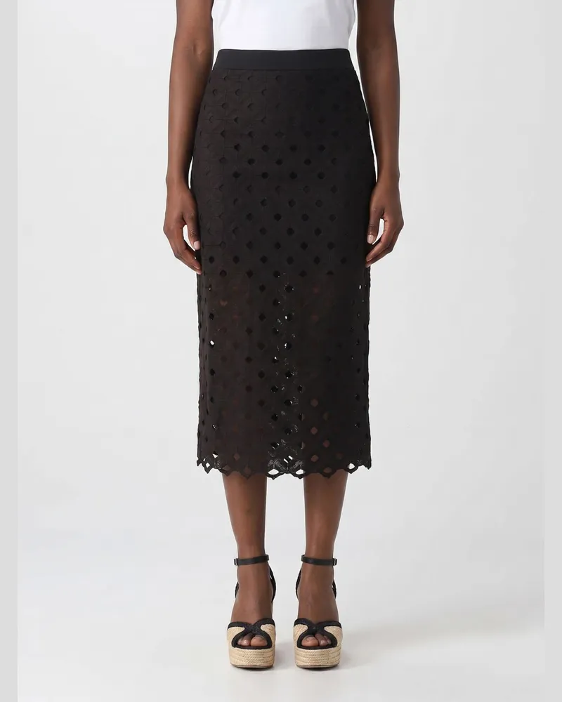 Max Mara Slim Fit Bleistift-Midirock aus Baumwollmischung mit hoher Taille Schwarz