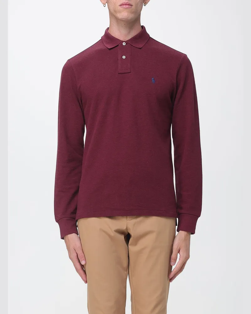 Ralph Lauren Langärmeliges Slim Fit Baumwoll-Poloshirt von Burgunderrot