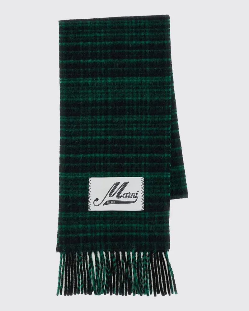 Marni Schal mit Karomuster aus Schurwoll-Alpaka-Mischung mit Logo-Patch Bunt