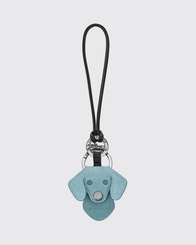 Longchamp Tierförmiger Schlüsselanhänger Dog aus Veloursleder mit Ring Hellblau