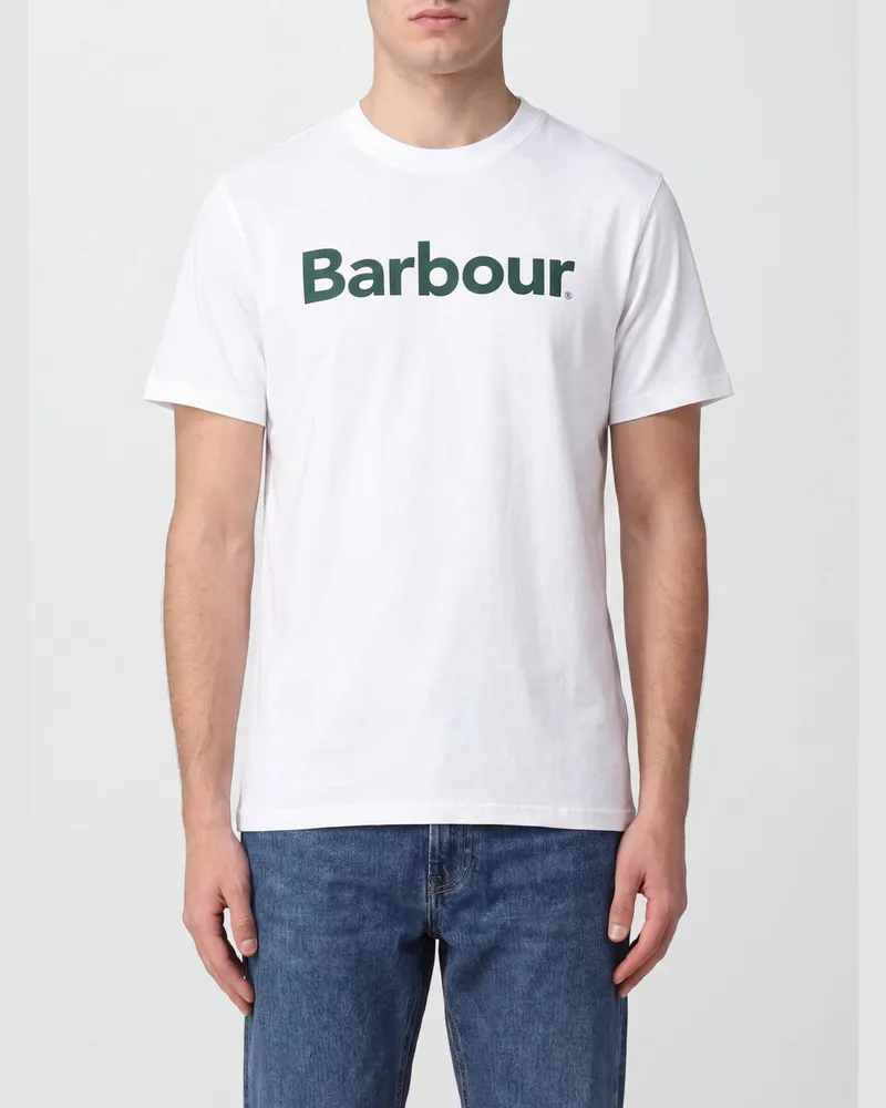 Barbour Baumwoll-T-Shirt mit Rundhalsausschnitt und aufgedrucktem Logo vorne Weiß