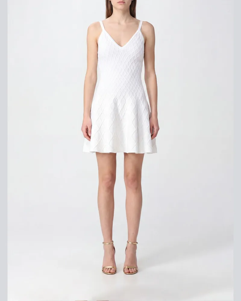 Balmain A-Linien-Minikleid aus Viskosestrick mit V-Ausschnitt Weiß