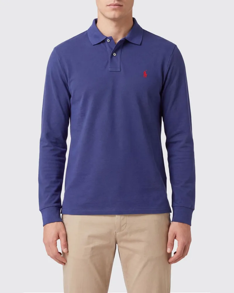 Ralph Lauren Langärmeliges Slim Fit Baumwoll-Poloshirt von Blau