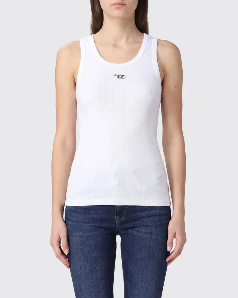 Diesel Slim Fit Tanktop aus Stretch-Baumwolle mit gesticktem Oval D-Logo Weiß