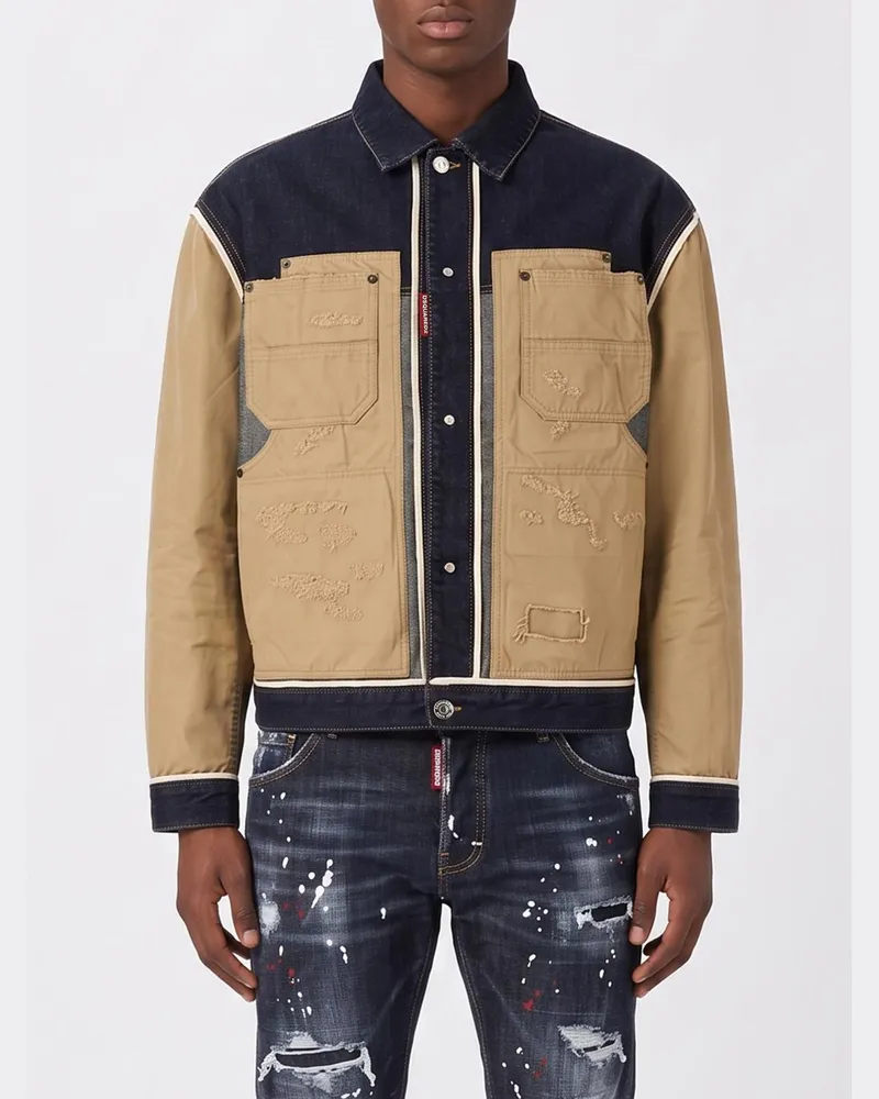 Dsquared2 Jeansjacke aus Baumwolle mit abstraktem Druck und Rückenlogo Beige